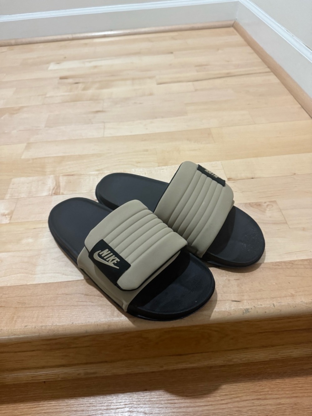 Nike Tan and Black Adjustable Slide Sandals